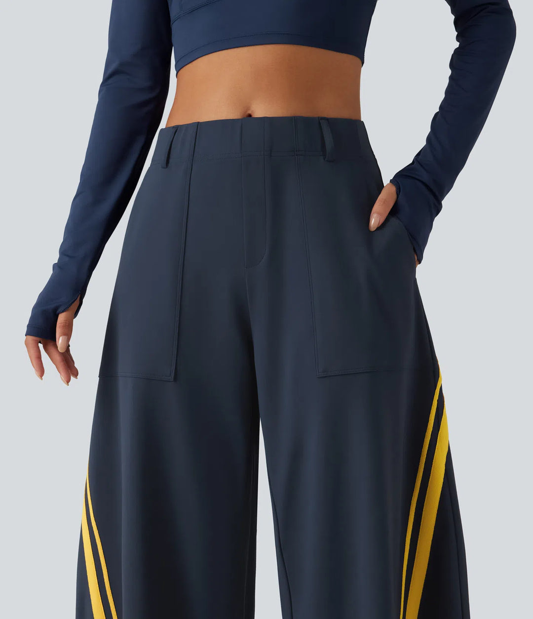 High Waisted colourBlock Side Stripe Barrel Dance Trousers with Pockets
