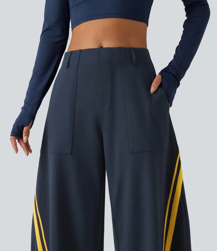 High Waisted colourBlock Side Stripe Barrel Dance Trousers with Pockets