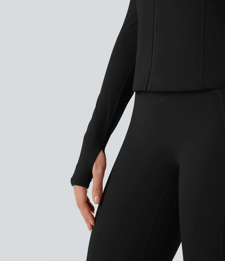 Halara UltraSculpt Stand Collar Long Sleeve Thumb Hole Yoga Curvy Jacket with Pockets