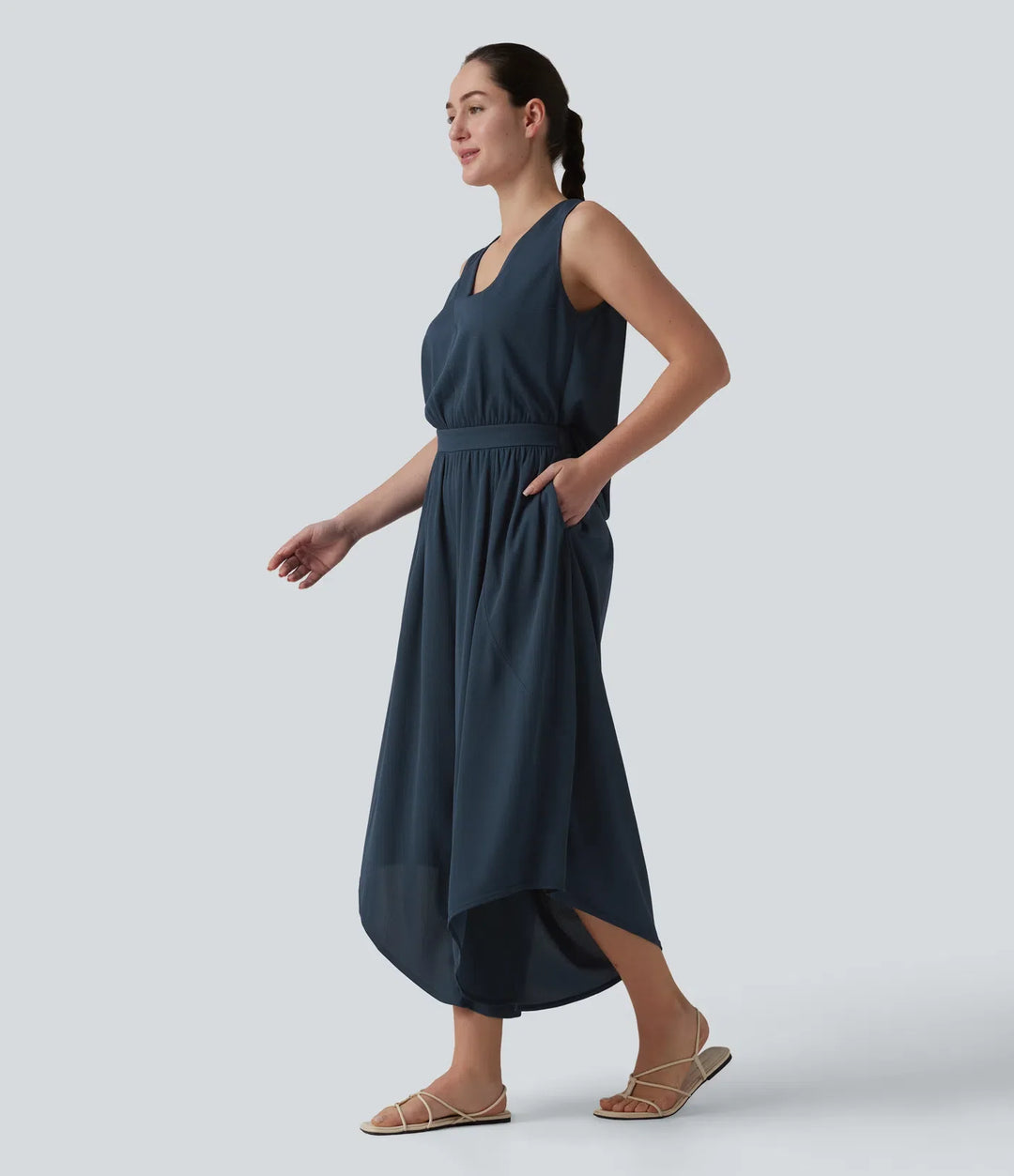 V Neck Flowy Waffle Casual Jumpsuit with Pockets-Easy Peezy Edition
