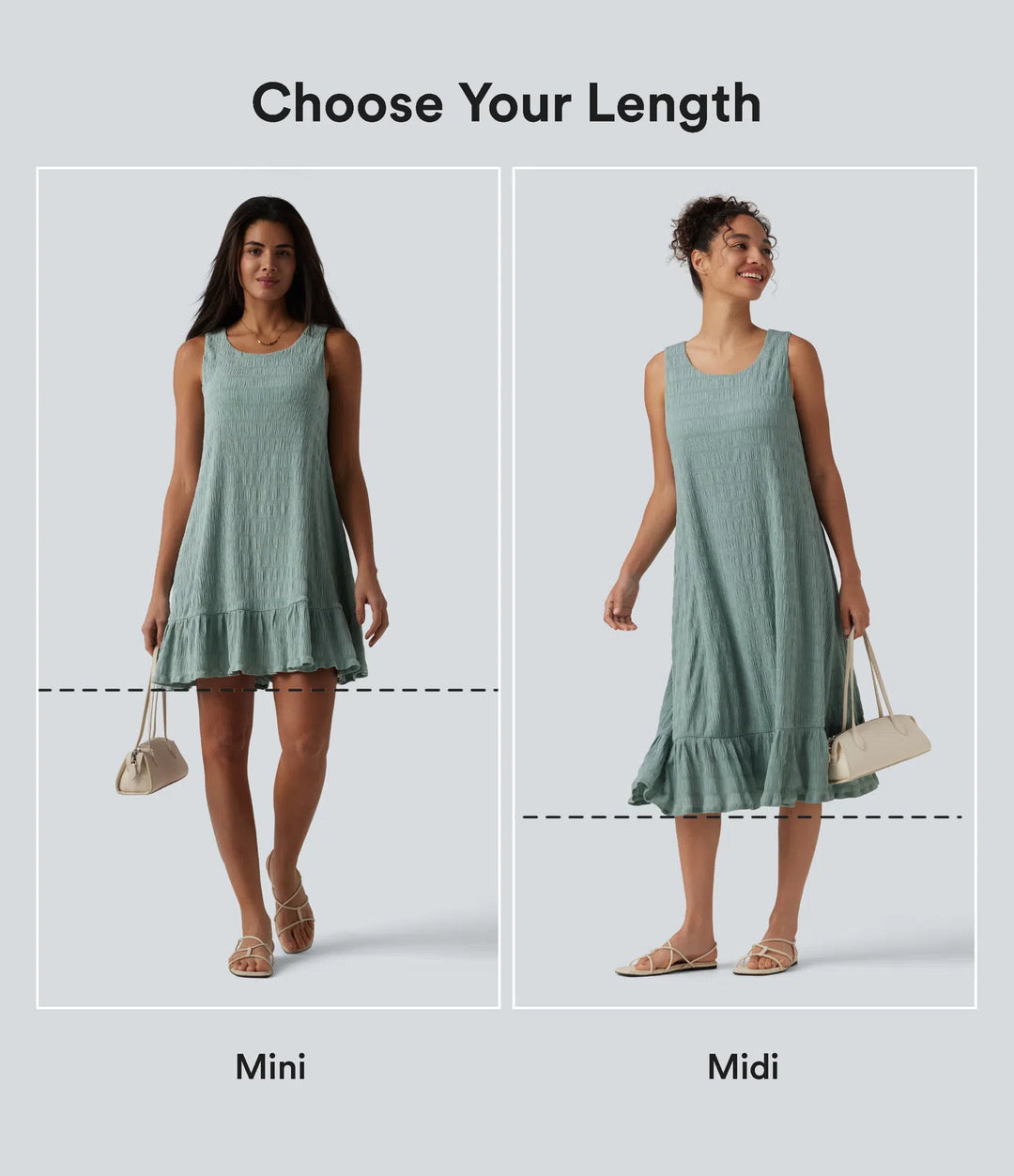 Round Neck Built-in Bra Sleeveless Ruffle Hem Midi Casual Dress