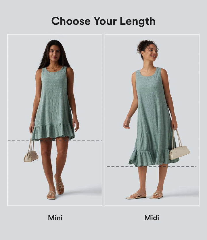 Round Neck Built-in Bra Sleeveless Ruffle Hem Midi Casual Dress