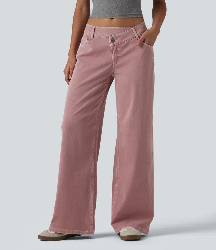 Halara Flex Asymmetric Low Rise Wide Leg colourful Casual Jeans with Pockets