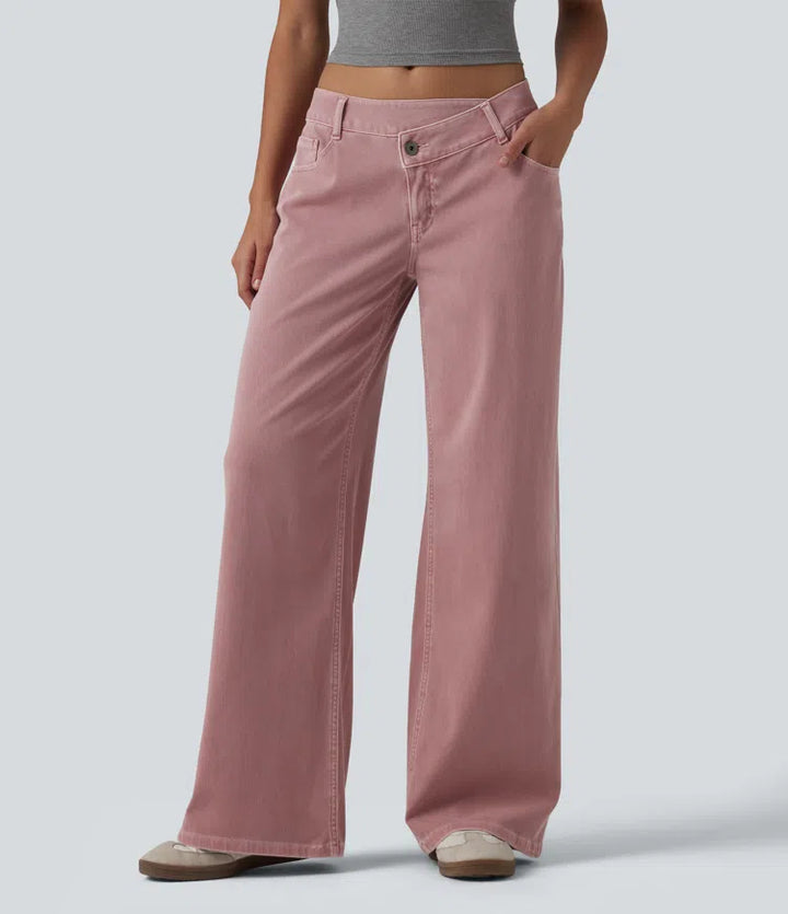 Halara Flex Asymmetric Low Rise Wide Leg colourful Casual Jeans with Pockets
