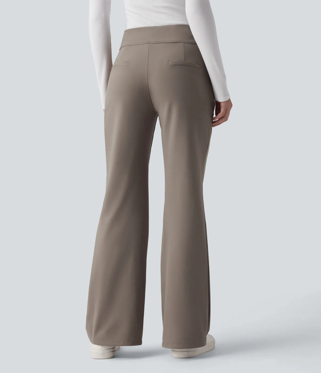 Mid Rise Fleece Work Flared Trousers with Zip Pockets
