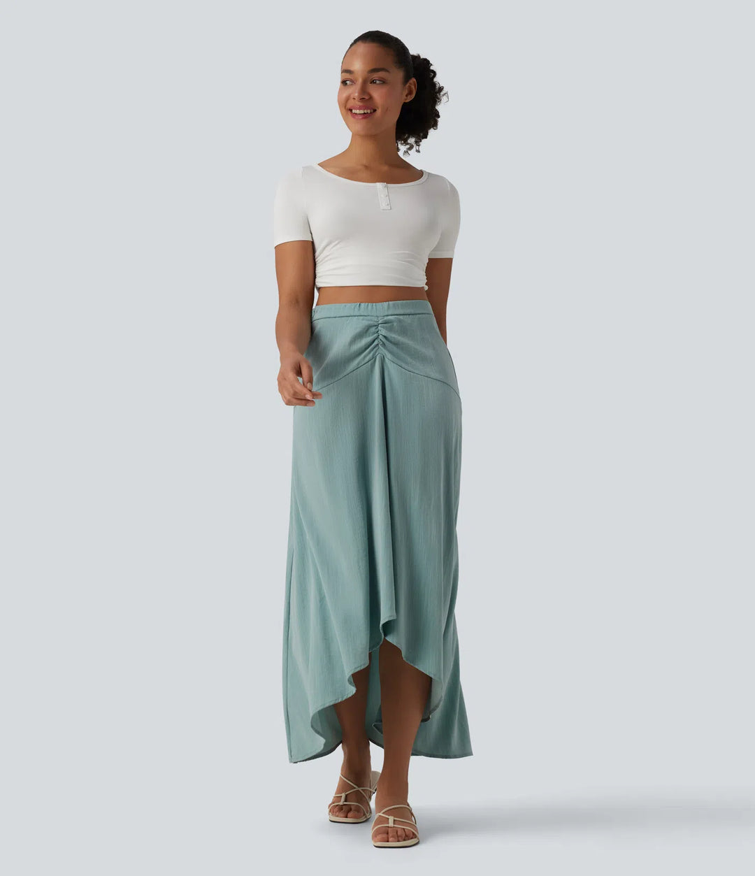 High Waisted High Low Maxi Casual Linen-Feel Skirt