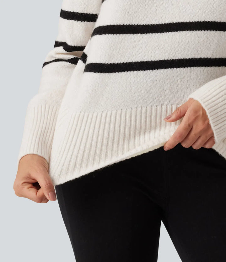 High Neck Long Sleeve Stripe Work Jumper