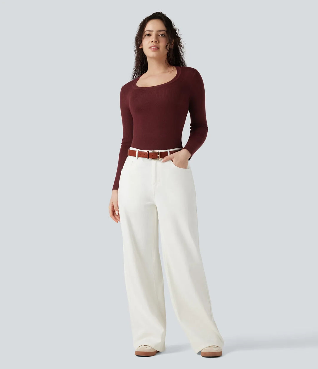 U-Neck Long Sleeve Wool-Blend Casual Jumper