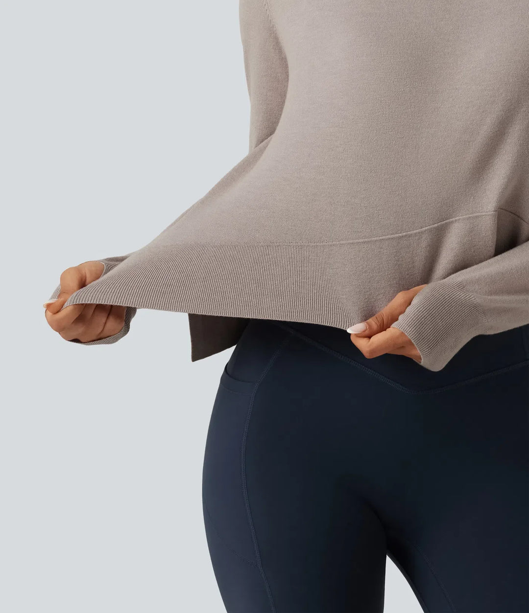 Round Neck Long Sleeve Asymmetric Thumb Holes Casual Jumper