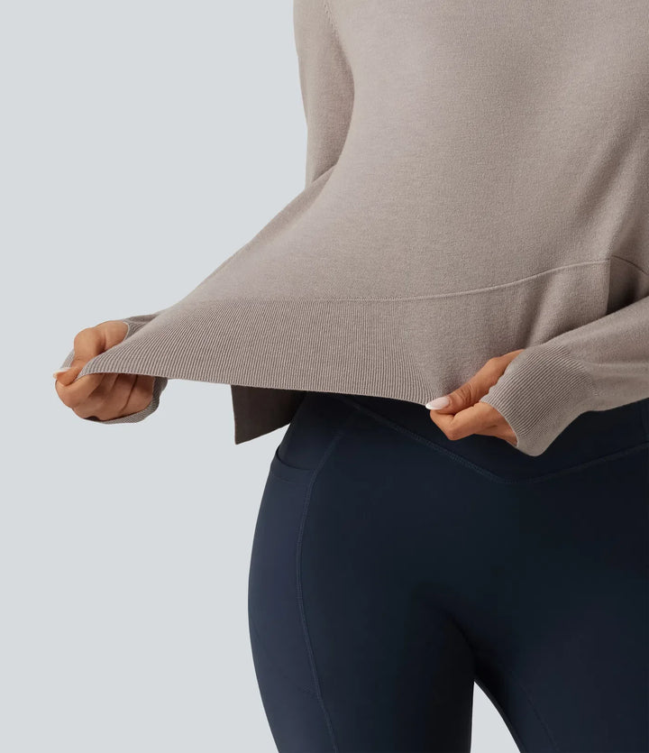Round Neck Long Sleeve Asymmetric Thumb Holes Casual Jumper