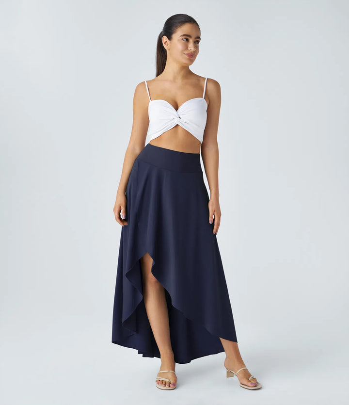 Breezeful High Waisted High Low Ruffle 2-in-1 Flowy Quick Dry Casual Regular Maxi Skirt