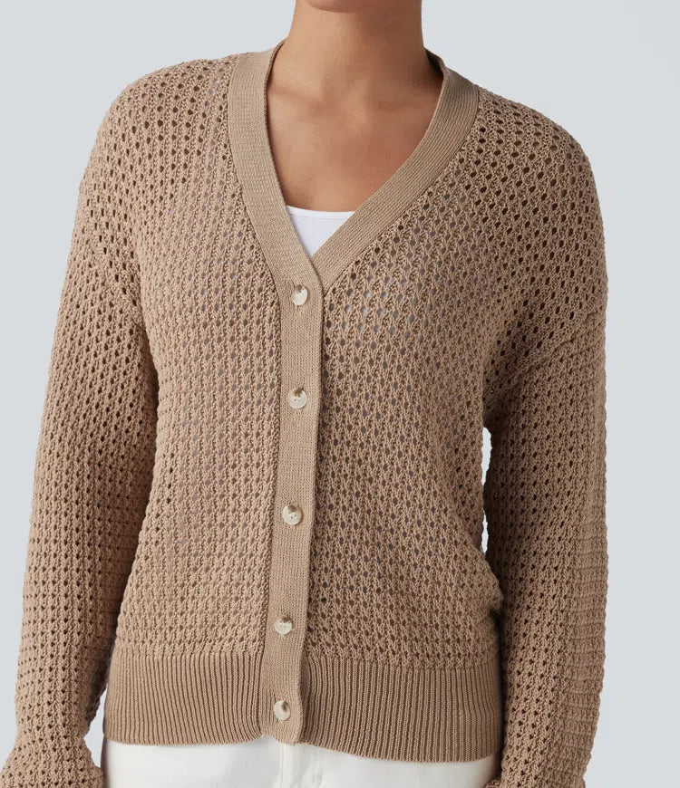 V Neck Long Sleeve Jumper Knit Casual Cardigan