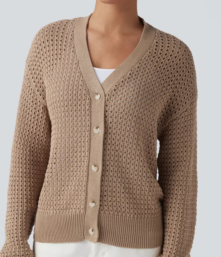 V Neck Long Sleeve Jumper Knit Casual Cardigan