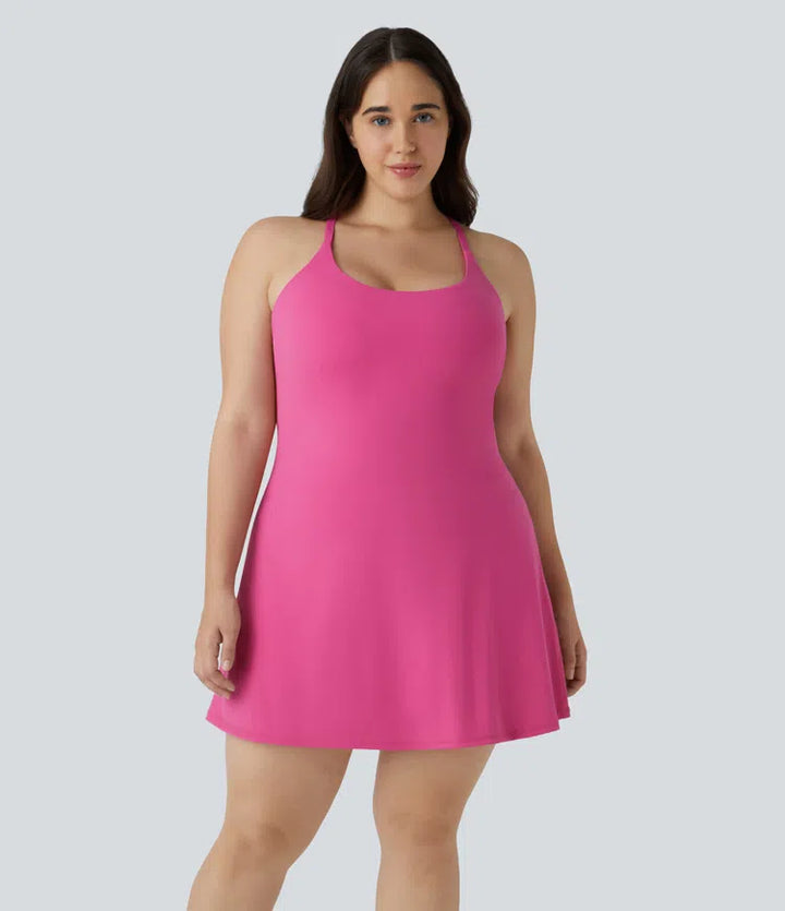 Everyday Softlyzero Plush Backless 2-in-1 Flare Workout Plus Size Dress-Wannabe-Easy Peezy