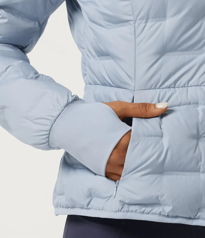 Removable Hood Long Sleeve Quilted Casual Down Jacket with Pockets and Thumb Holes