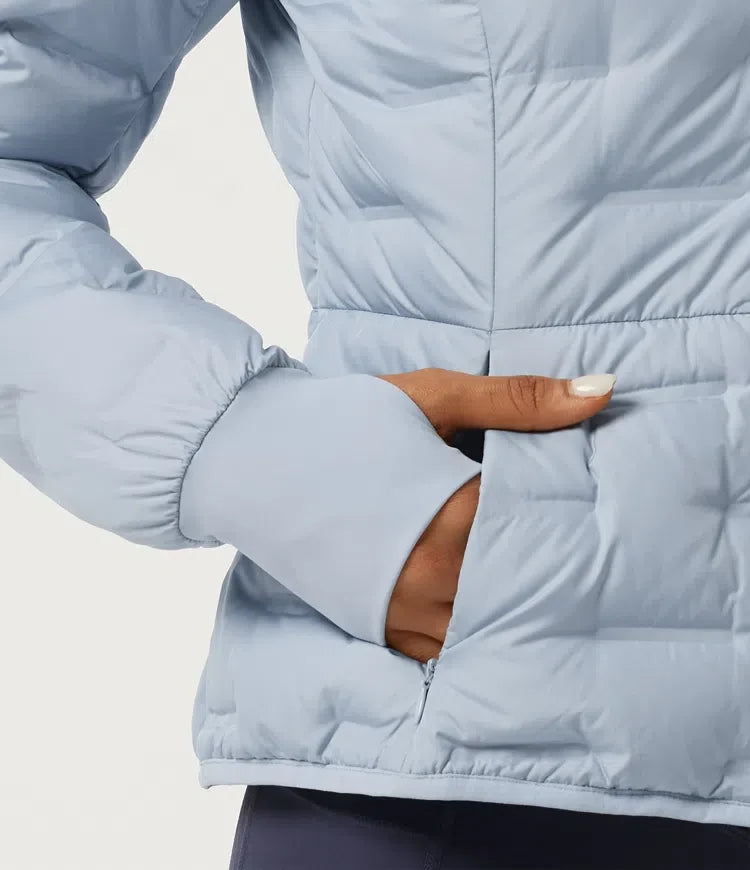 Removable Hood Long Sleeve Quilted Casual Down Jacket with Pockets and Thumb Holes