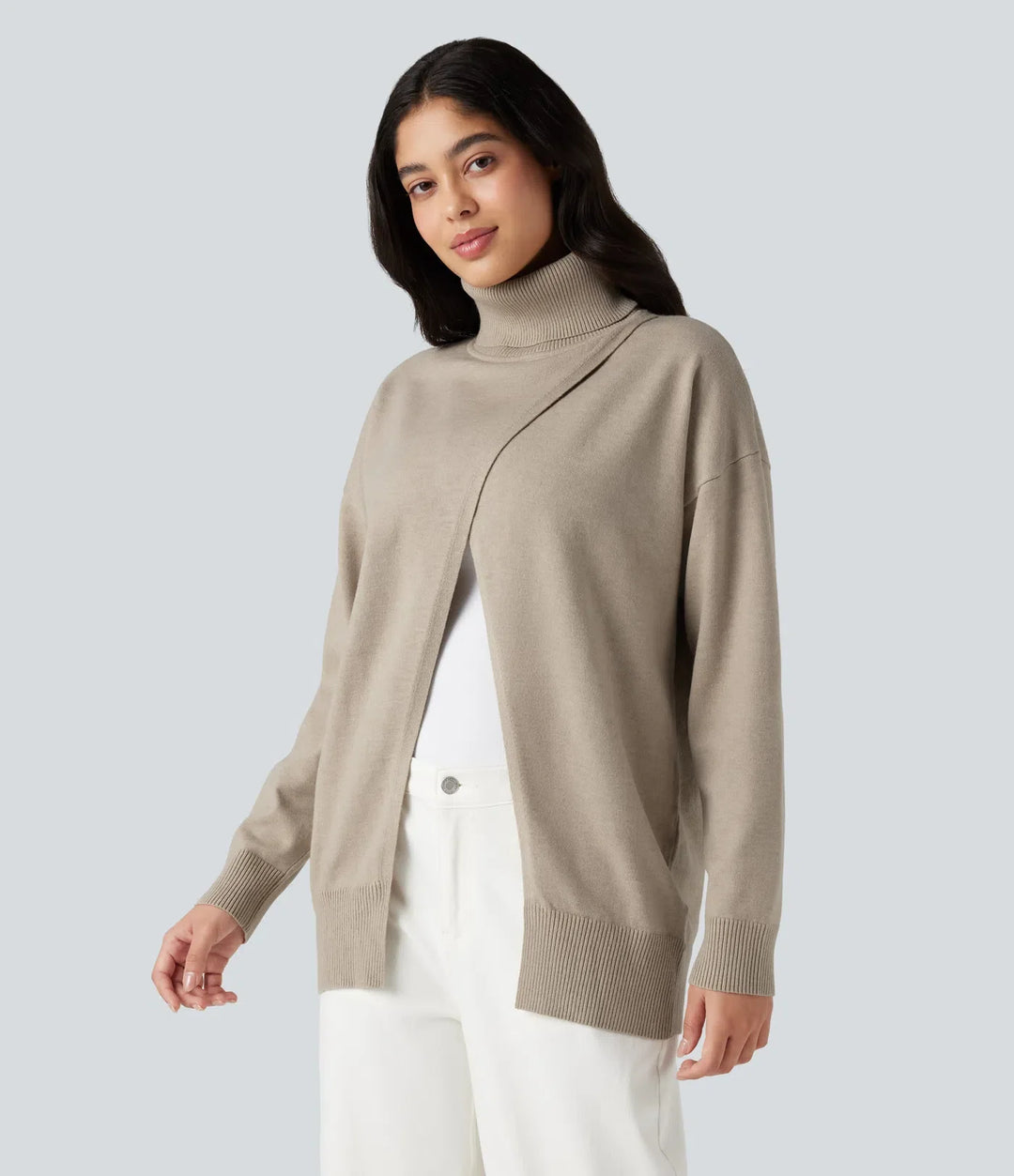 High Neck Long Sleeve Work Jumper-Front and Back Wearable