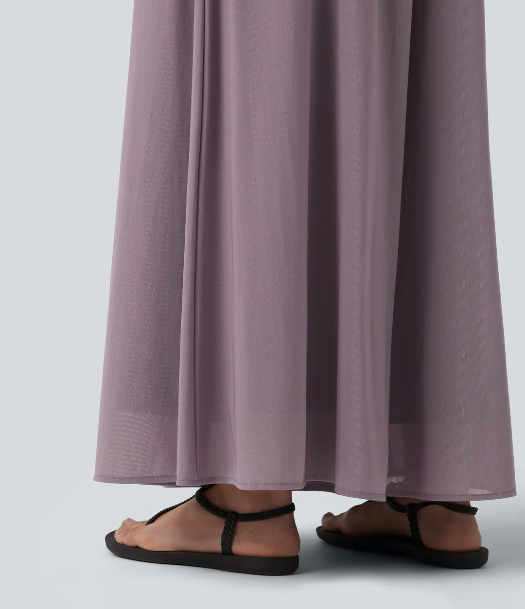 High Waisted Pocket Mesh Overlay Wide Leg Casual Trousers