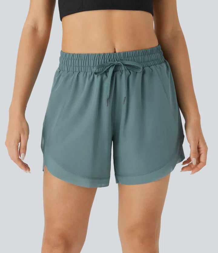 Mid Rise Drawstring Contrast Mesh 2-in-1 Flowy Running Shorts 5&