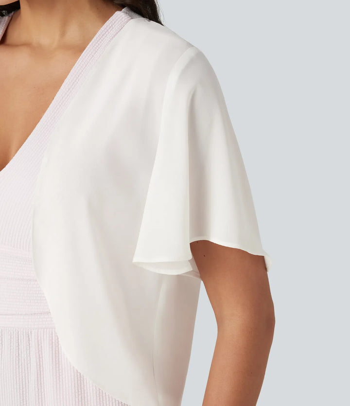 Flounce Short Sleeve Casual Chiffon Coat