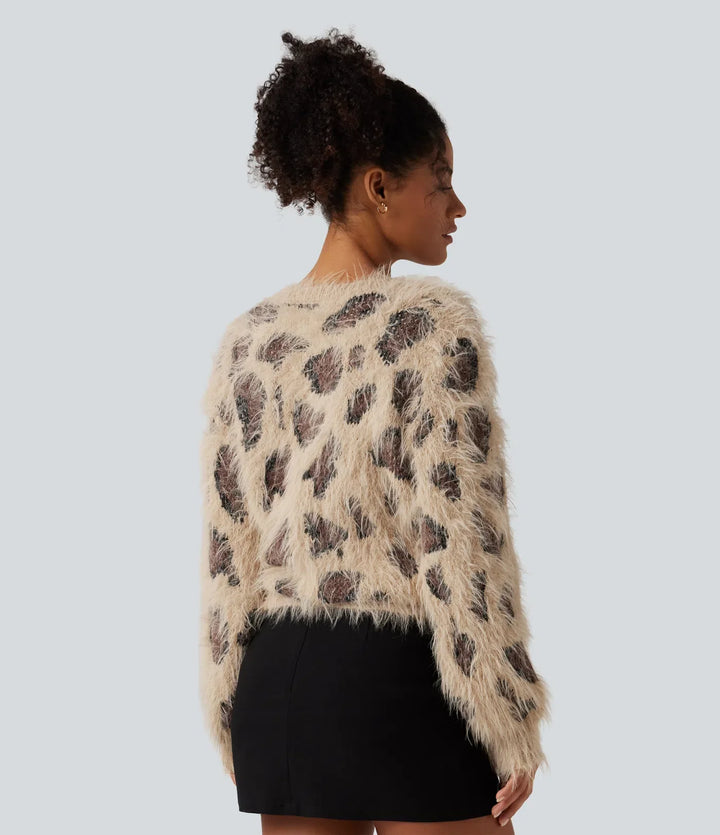 Round Neck Long Sleeve Leopard Print Casual Jumper