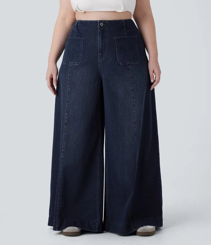 Halara Flex High Waisted Pockets Washed Casual Wide Leg Plus Size Jeans