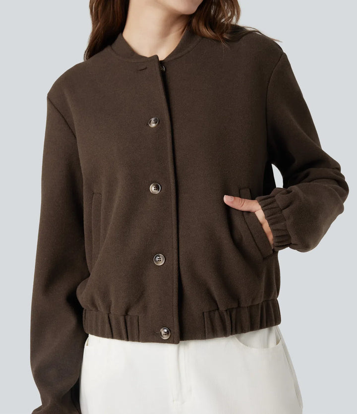 Crossover Back Long Sleeve Fleece Casual Jacket with Pockets