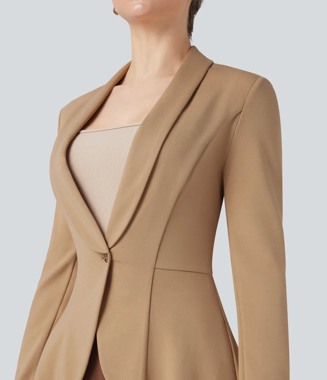 Halara Flex Shawl Collar Long Sleeve Ruffle Hem Work Coat