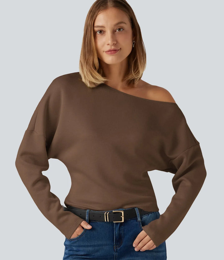 SpacerTek One Shoulder Batwing Long Sleeve Asymmetric Casual Sweatshirts