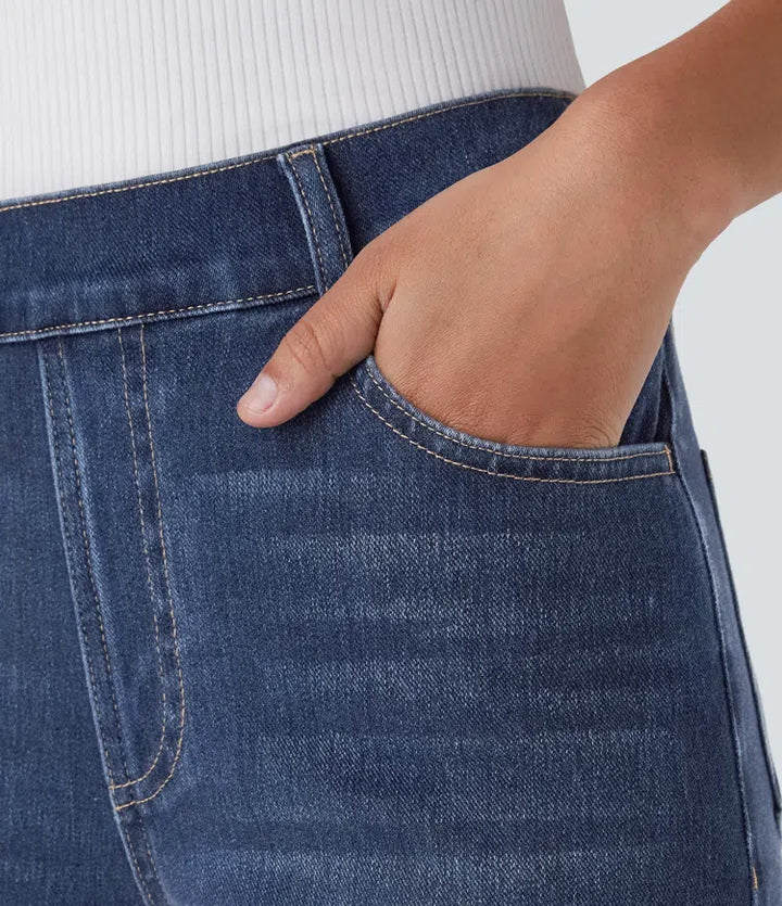 Halara Flex High Waisted Pockets Straight Leg Washed Casual Jeans