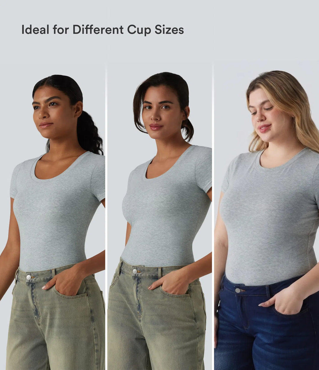 Halara Cotton Jersey Scoop Neck Short Sleeve Built-in Bra Casual T-Shirt B-DD Cups