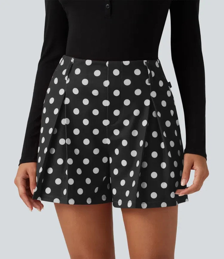 Mid Rise Wide Leg Polka Dot Casual Shorts 4" with Pockets
