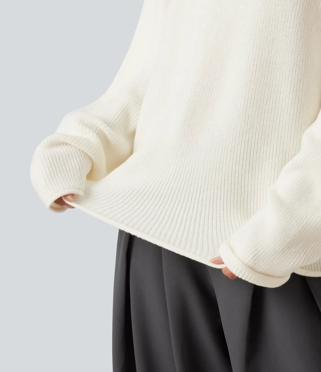 Round Neck Long Sleeve Rolled Hem Work Jumper