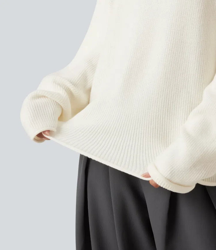 Round Neck Long Sleeve Rolled Hem Work Jumper