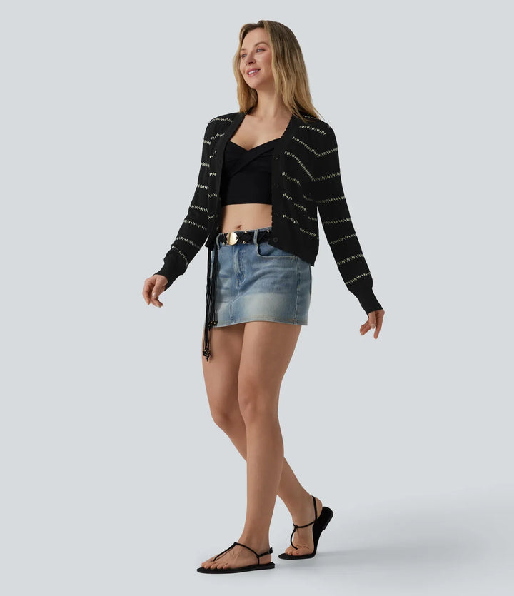 V Neck Long Sleeve Color Block Jumper Knit Cardigan