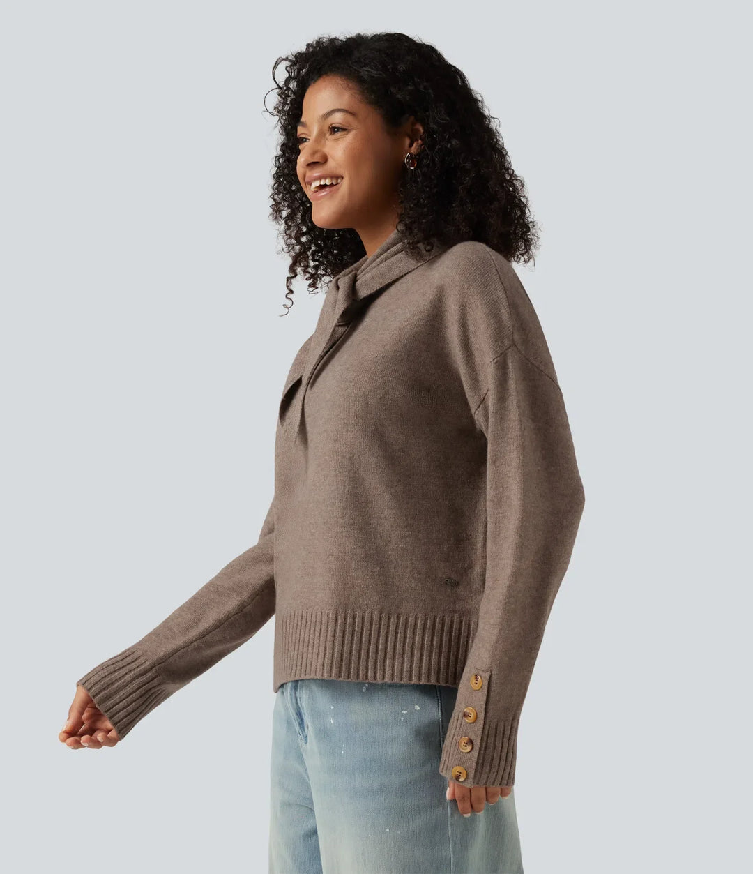 Round Neck Long Sleeve Casual Jumper with Scarf