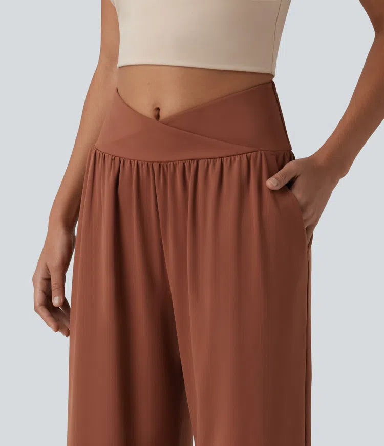 SoftlyZero Airy Crossover High Waisted InstantCool Casual Baggy Trousers with Pockets