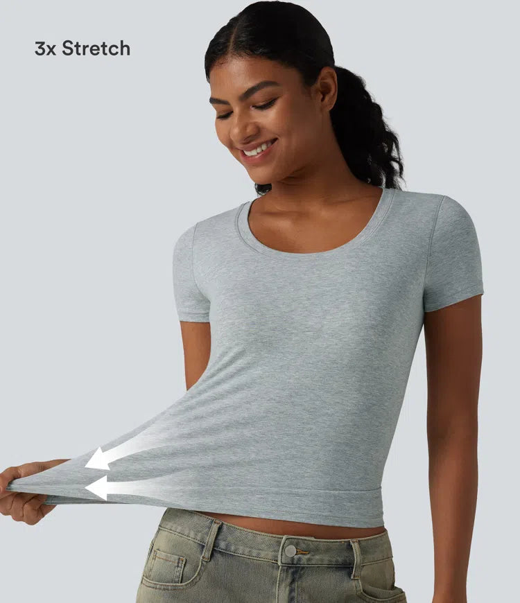 Halara Cotton Jersey Scoop Neck Short Sleeve Built-in Bra Casual T-Shirt B-DD Cups