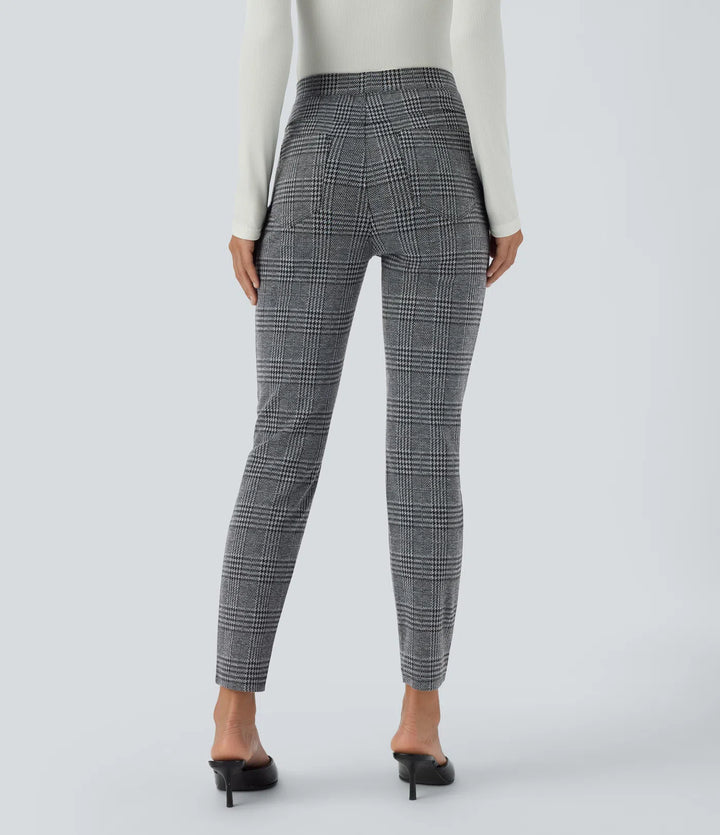 Halara Flex High Waisted Pocket Houndstooth Plaid Skinny Work Trousers