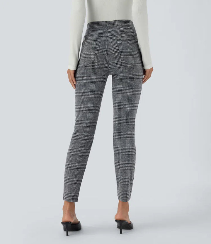 Halara Flex High Waisted Pocket Houndstooth Plaid Skinny Work Trousers