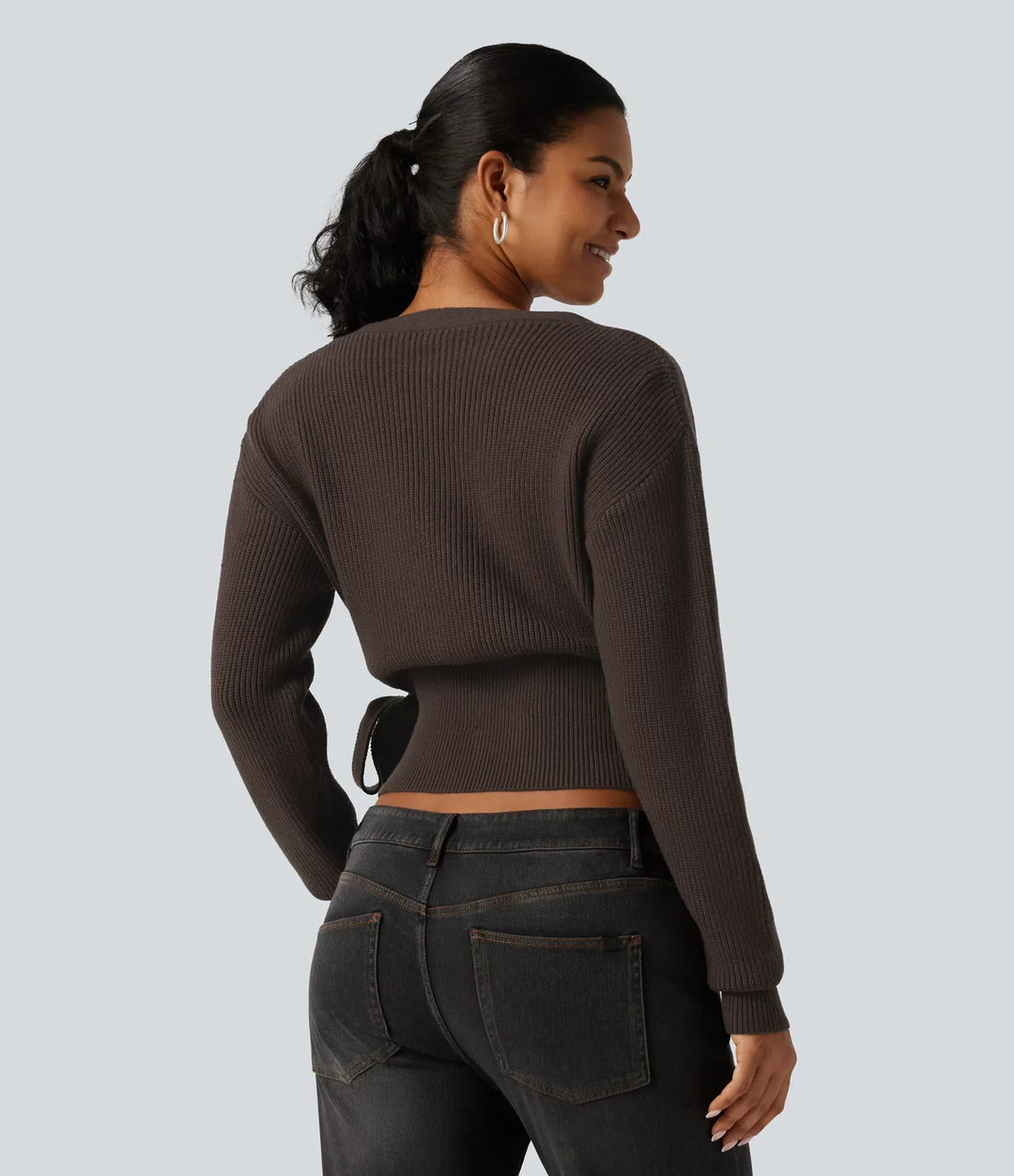V Neck Long Sleeve Tie Side Work Jumper