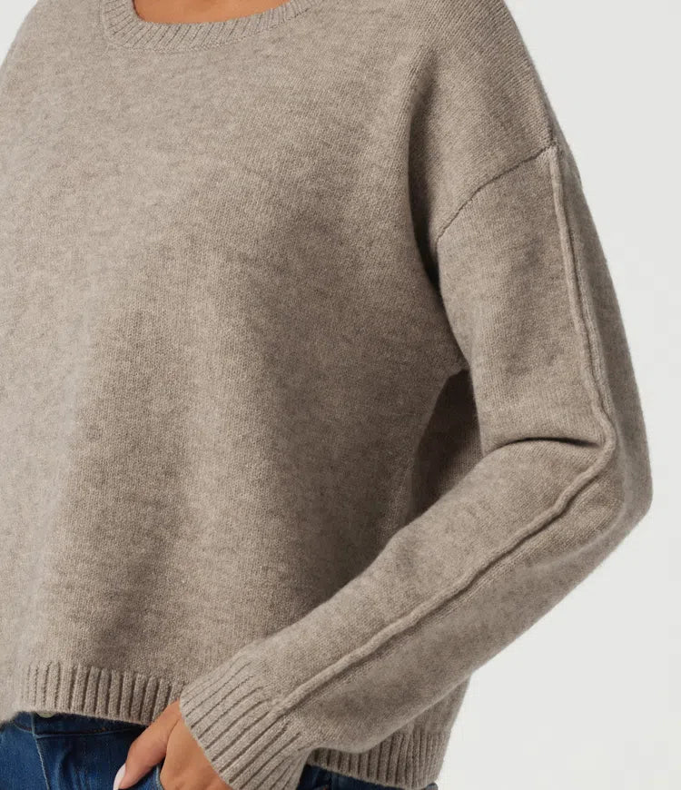 Round Neck Dropped Shoulder Long Sleeve Casual Jumper