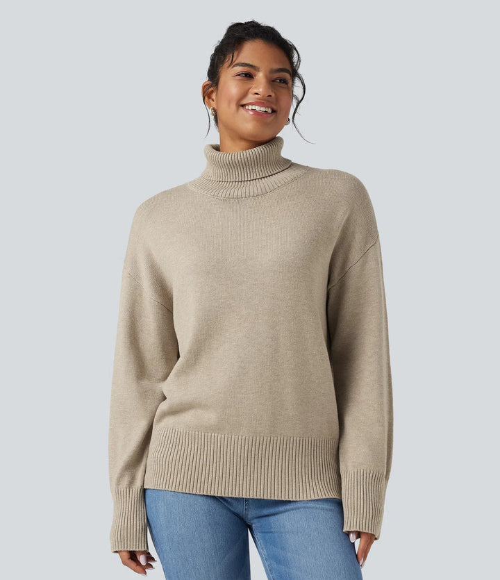 High Neck Long Sleeve Work Wool-Blend Jumper