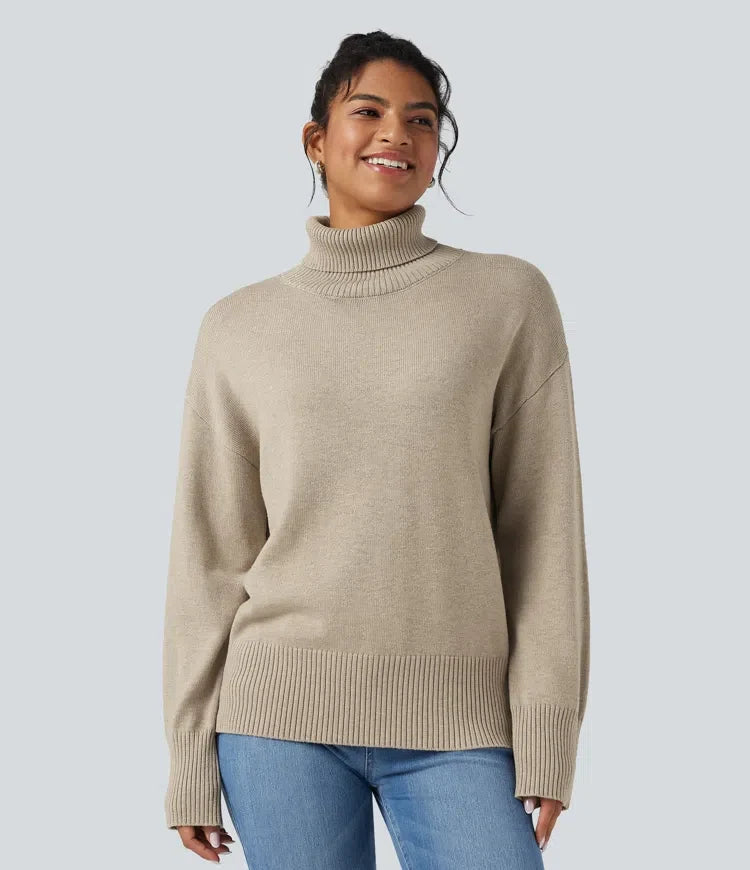 High Neck Long Sleeve Work Wool-Blend Jumper