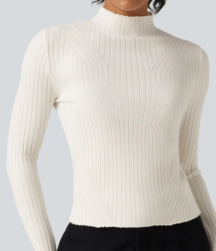 Mock Neck Long Sleeve Slim Work Jumper with Thumbholes