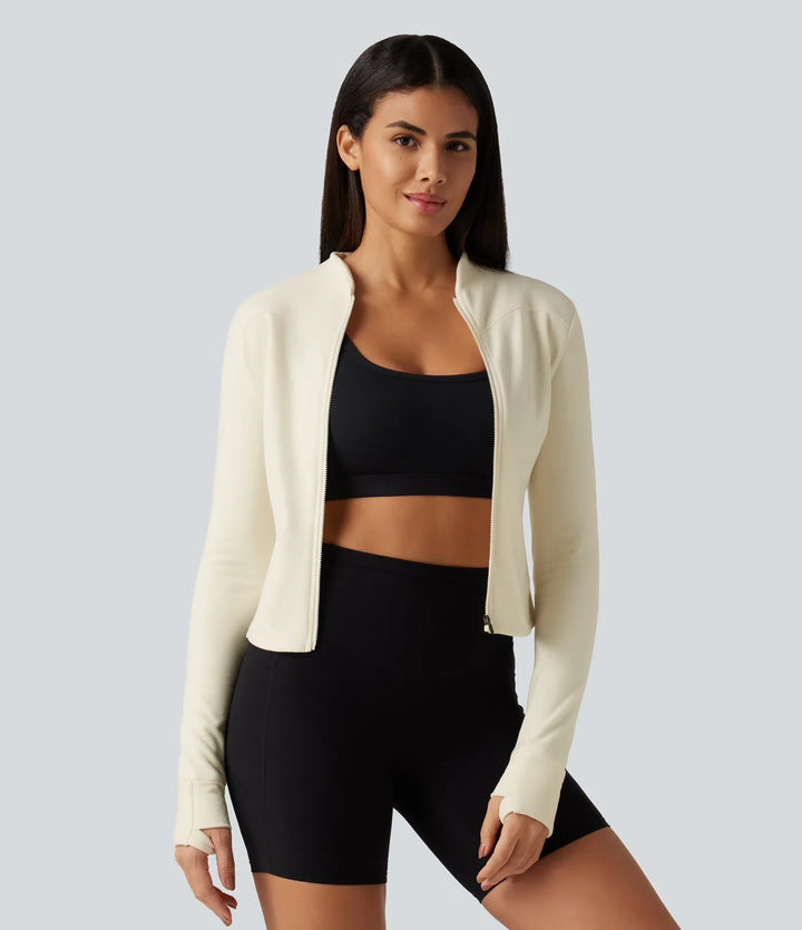 Stand Collar Long Sleeve Thumb Hole Yoga Jacket