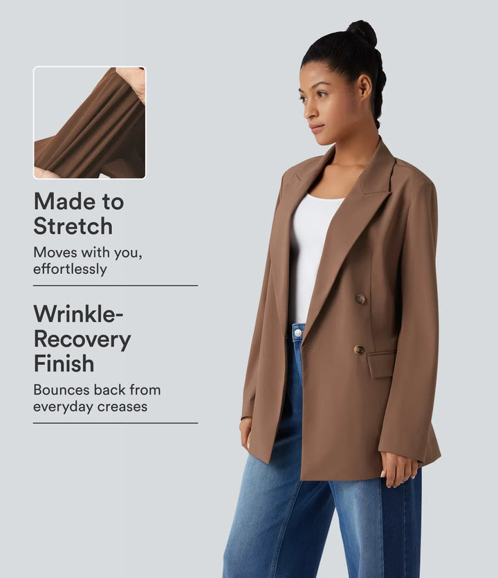 Notched Collar Long Sleeve Work Blazer with Pockets