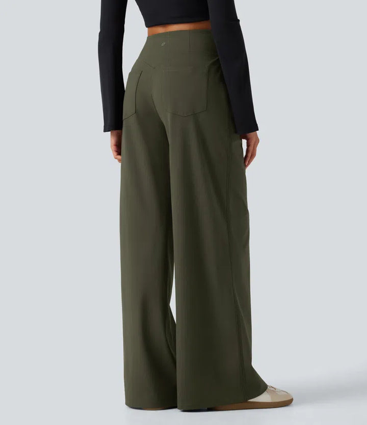 DayStretch High Waisted Wide Leg Casual Trousers with Pockets