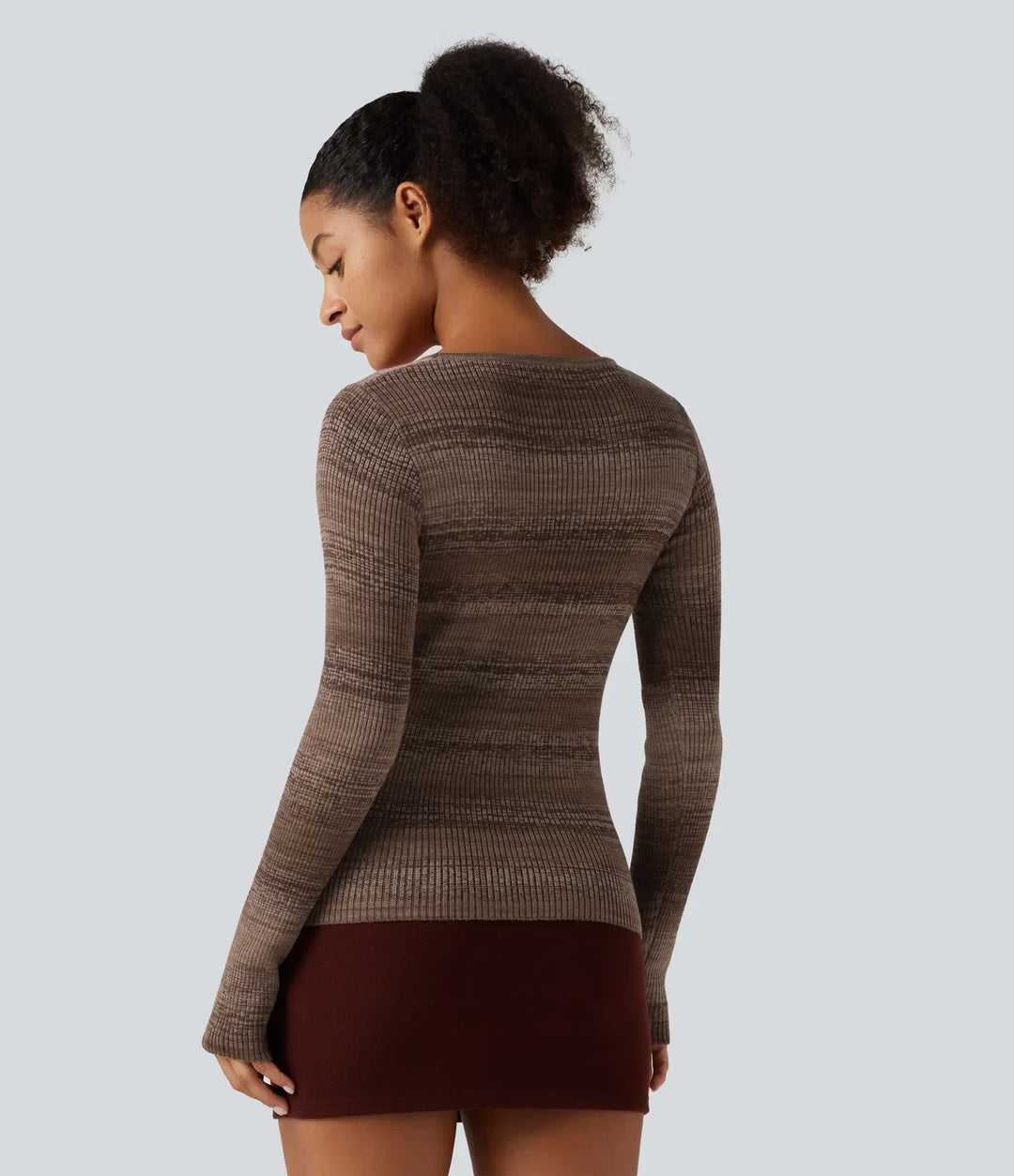 Square Neck Long Sleeve Gradient Stirpe Casual Jumper