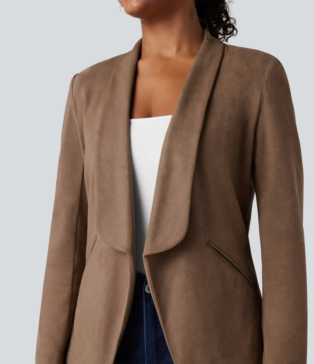 Shawl Collar Suede Work Blazer with Pockets